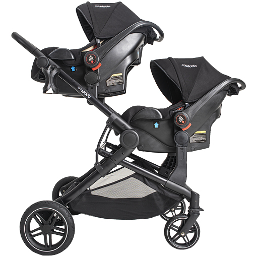 Carrinho de Bebê Para 2 Crianças + 2 Bebê Conforto Pair Melange Cinza - Kiddo
