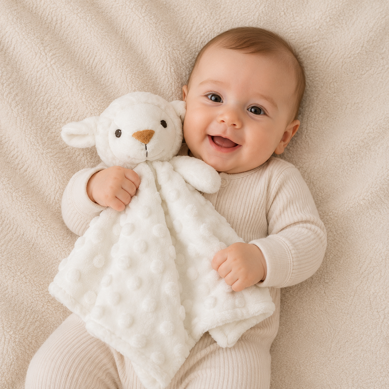 Naninha Laço Bebê Minha Primeira Naninha Ovelha Branco
