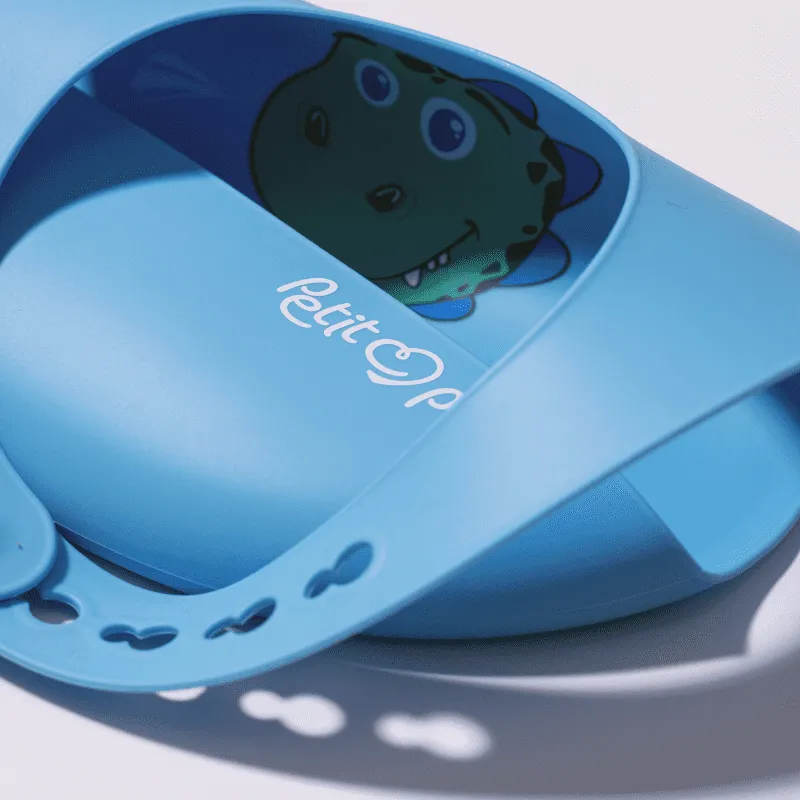 Babador de Silicone com Pega Migalhas Leo Azul - Petit Piá