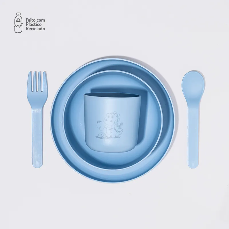 Kit Alimentação Infantil RPet 5 Peças Leo Azul - Petit Piá