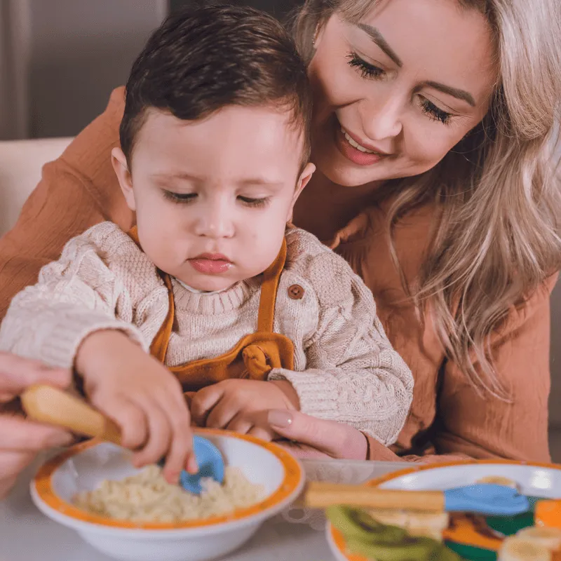 Kit de Talheres Infantil em Bambu e Silicone Azul – Petit Piá