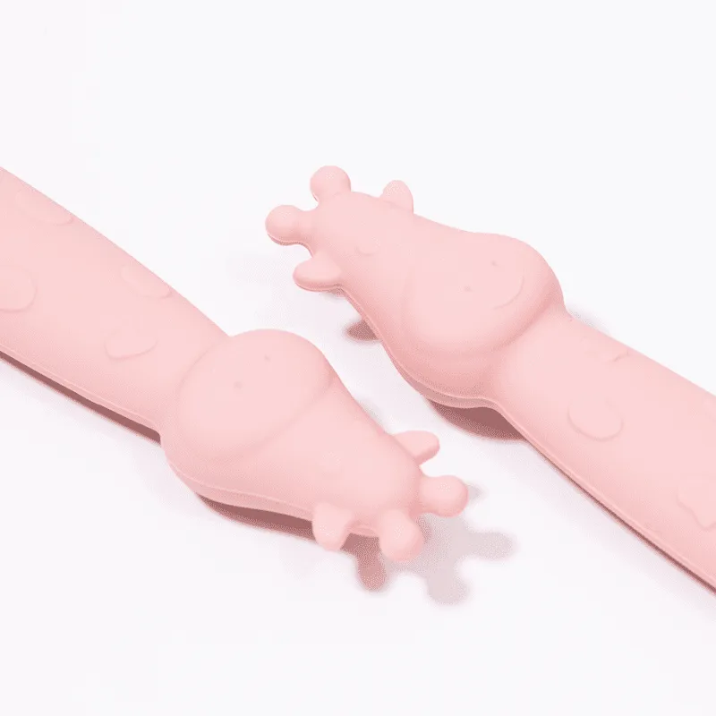 Kit Talheres Infantil Inox e Silicone 2 Peças Rosa - Petit Piá