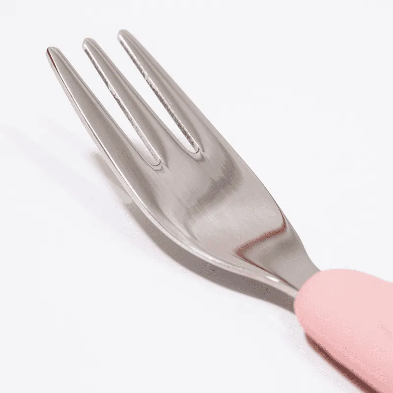 Kit Talheres Infantil Inox e Silicone 2 Peças Rosa - Petit Piá