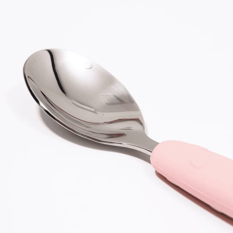 Kit Talheres Infantil Inox e Silicone 2 Peças Rosa - Petit Piá