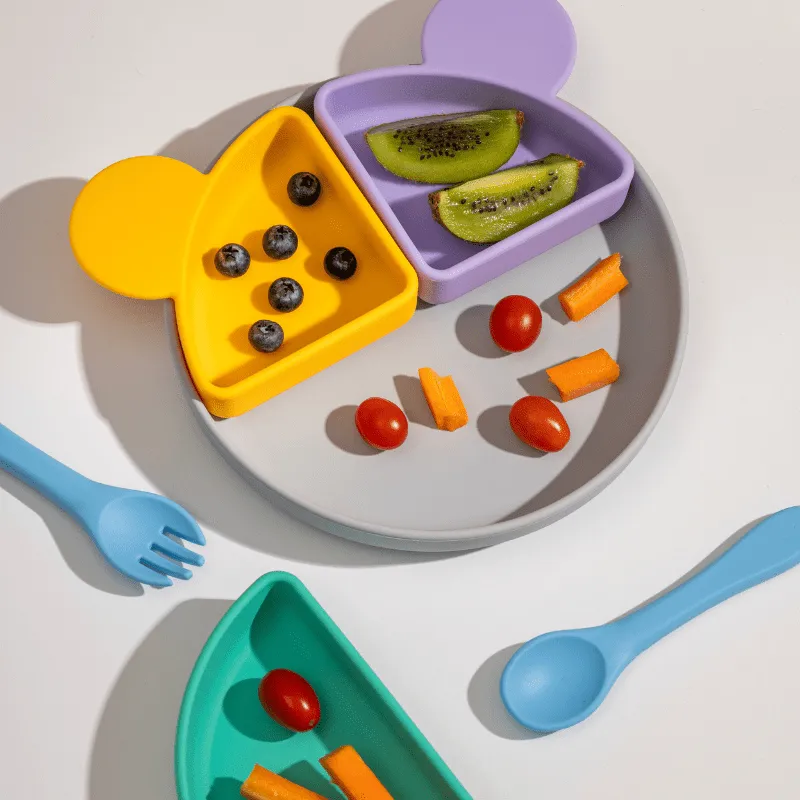 Prato Infantil de Silicone com Divisórias Removíveis e Ventosa Ursinho - Petit Piá