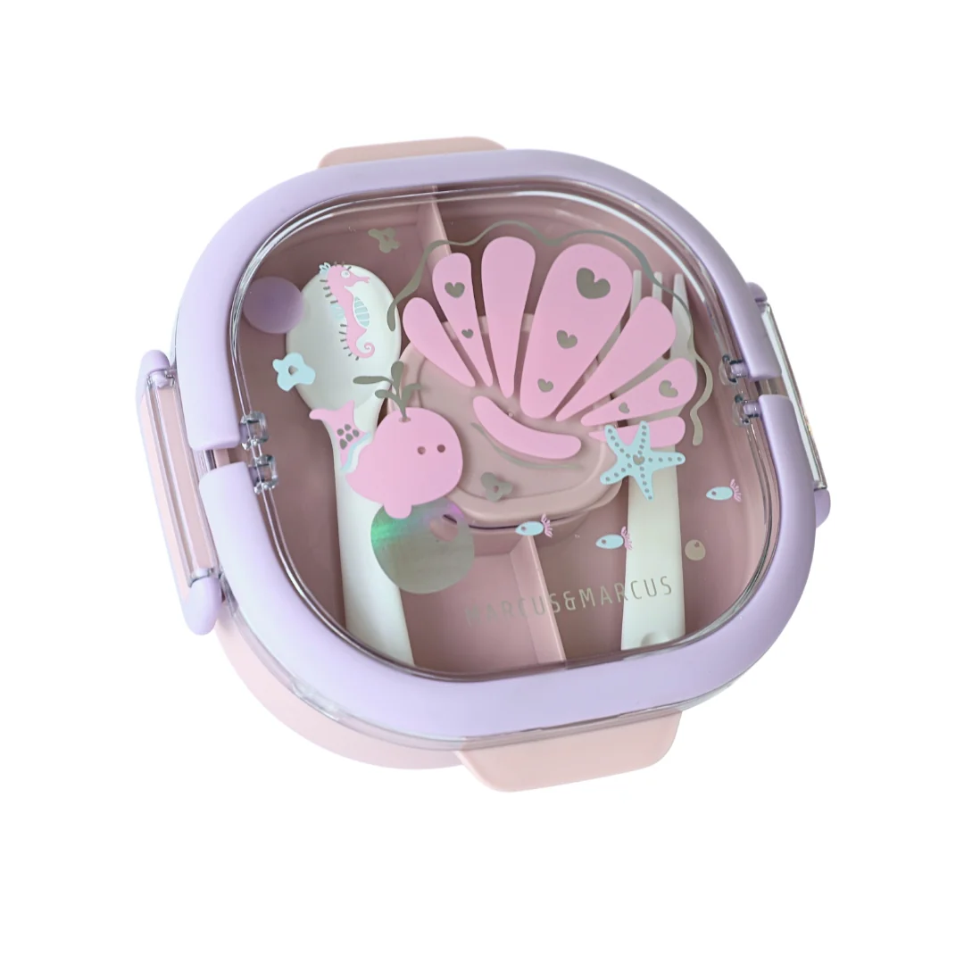 Lancheira Bento Box com 6 Divisórias e Alça Fundo Do Mar Rosa Marcus & Marcus
