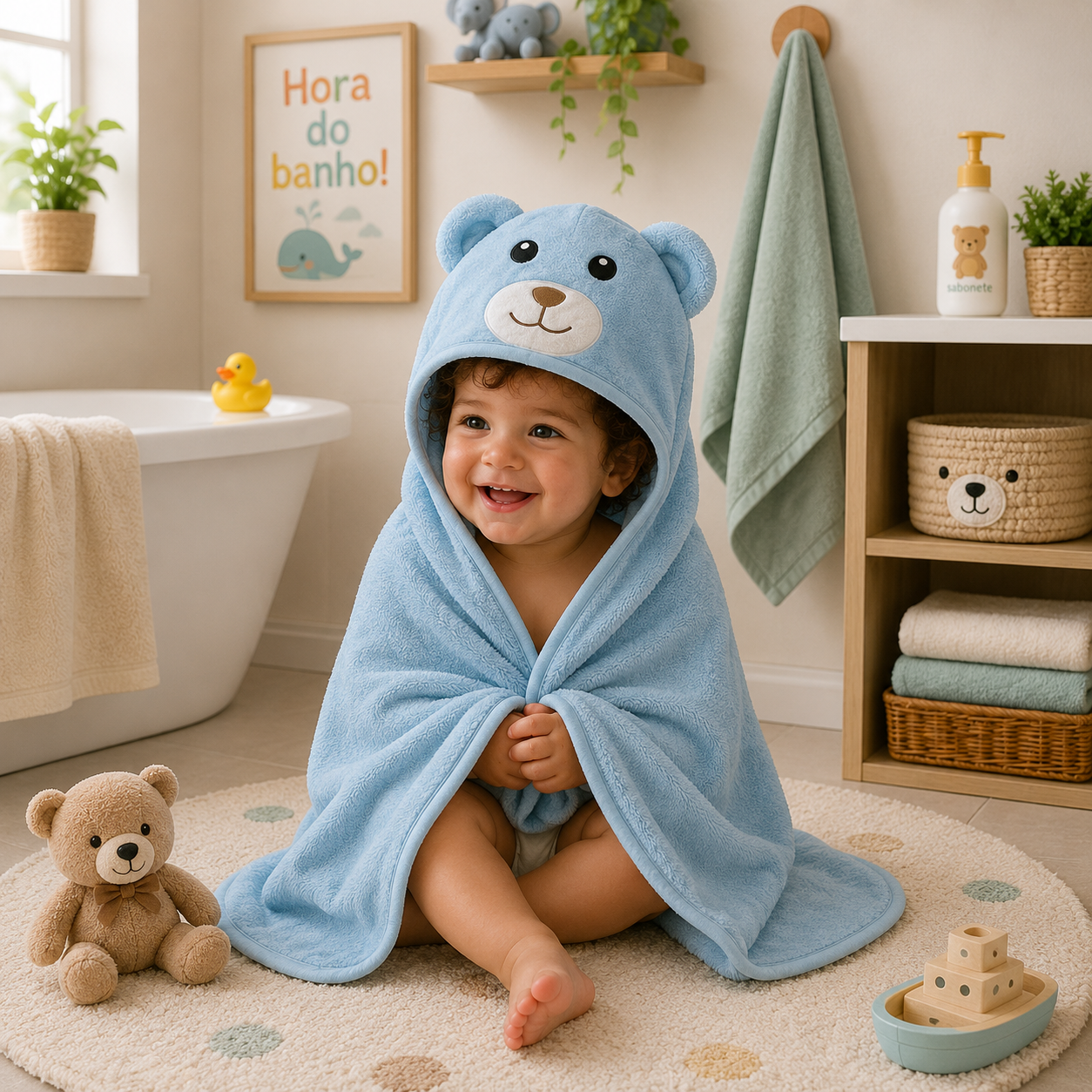 Toalha de Banho com Capuz Comfort Power Sec Cachorro Azul - Laço Bebê