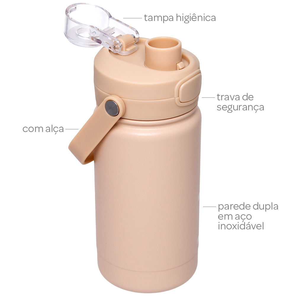 Garrafa Térmica Infantil Parede Dupla Inox 350ml Bege - Buba