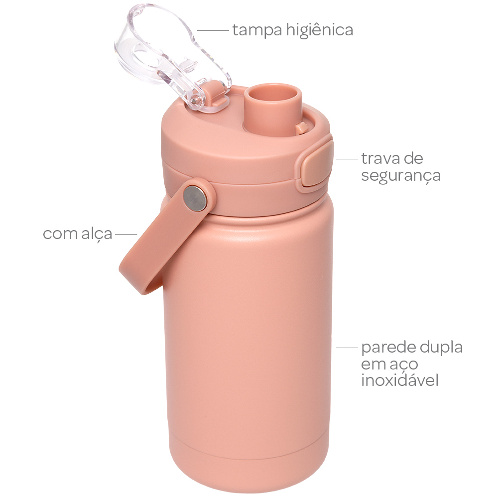 Garrafa Térmica Infantil Parede Dupla Inox 350ml Rose - Buba