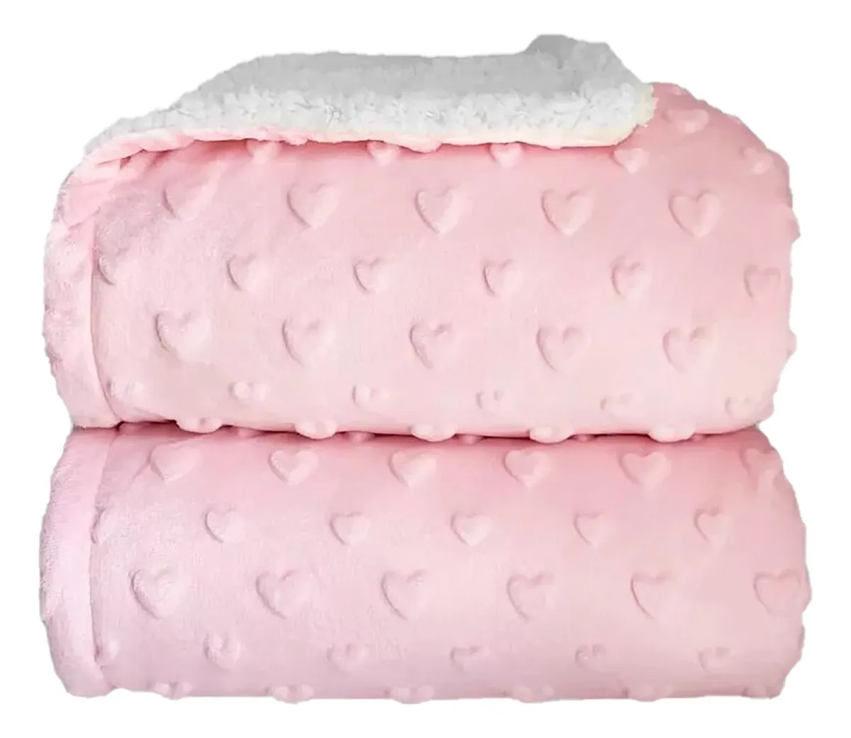 Cobertor Bebê Plush com Sherpa Hearts 0,90 x 1,10 Rosa