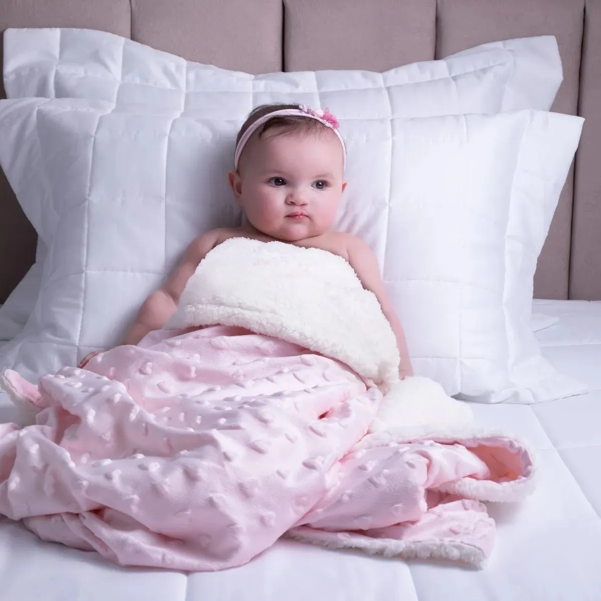 Cobertor Bebê Plush com Sherpa Hearts 0,90 x 1,10 Rosa