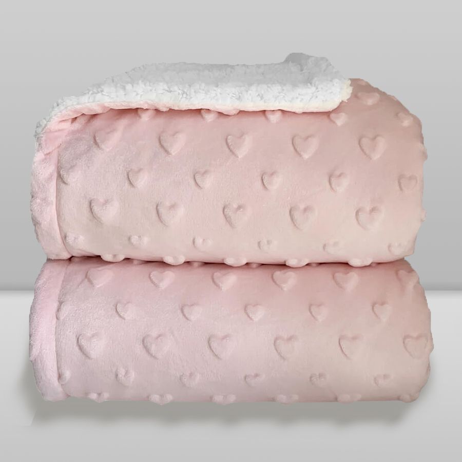 Cobertor Bebê Plush com Sherpa Hearts 0,90 x 1,10 Rosa