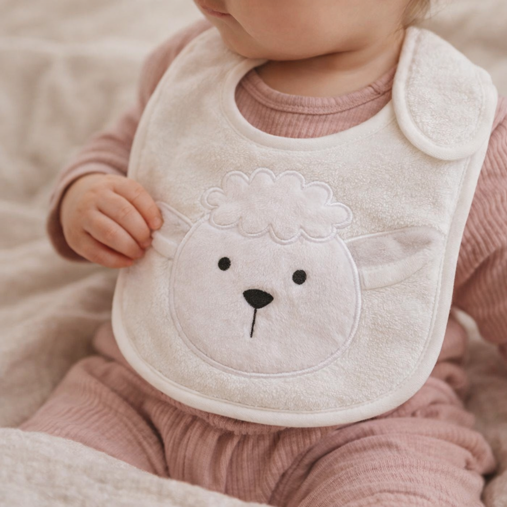 Babador Power Sec Animado Ovelha Branco - Laço Bebê