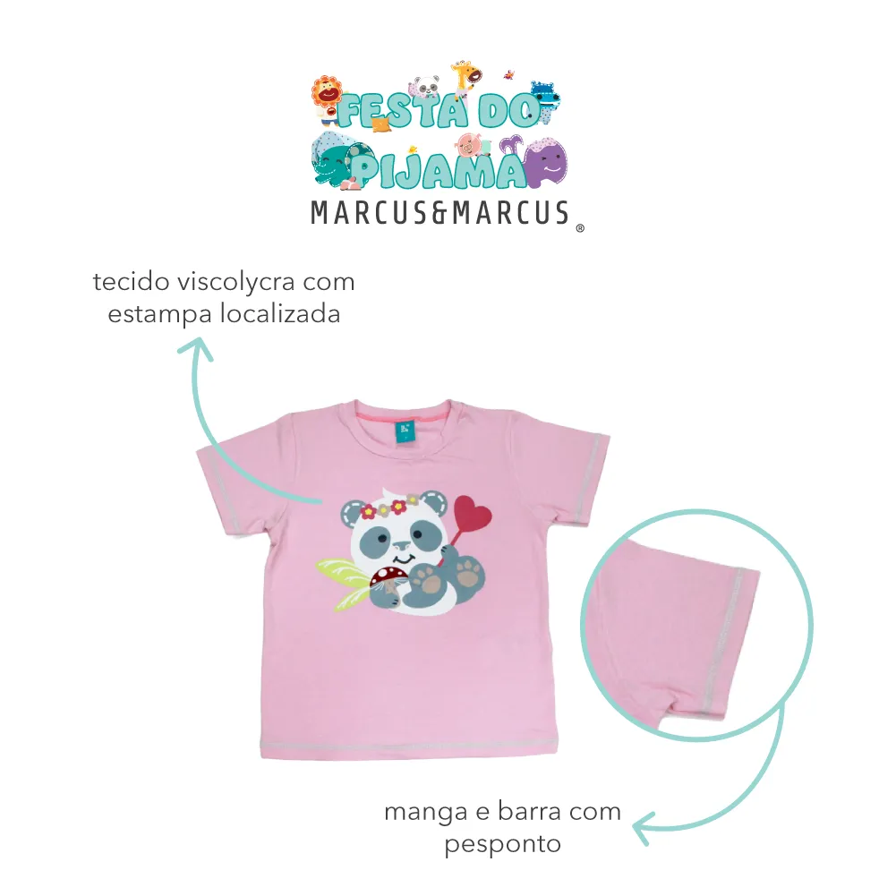 Pijama Infantil Manga Curta Rosa/Verde Panda Peeble Marckids