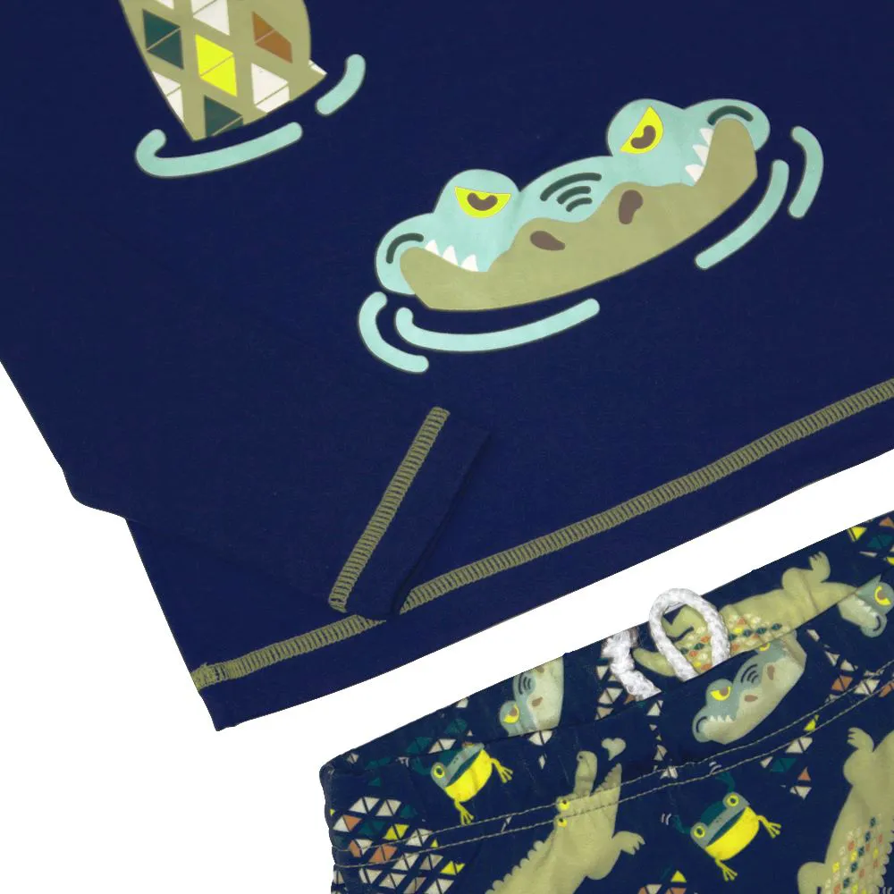 Conjunto Camiseta UV + Sunga Répteis da Selva Marinho Marckids