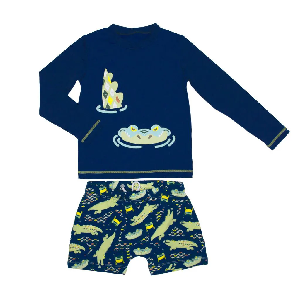 Conjunto Camiseta UV + Sunga Répteis da Selva Marinho Marckids