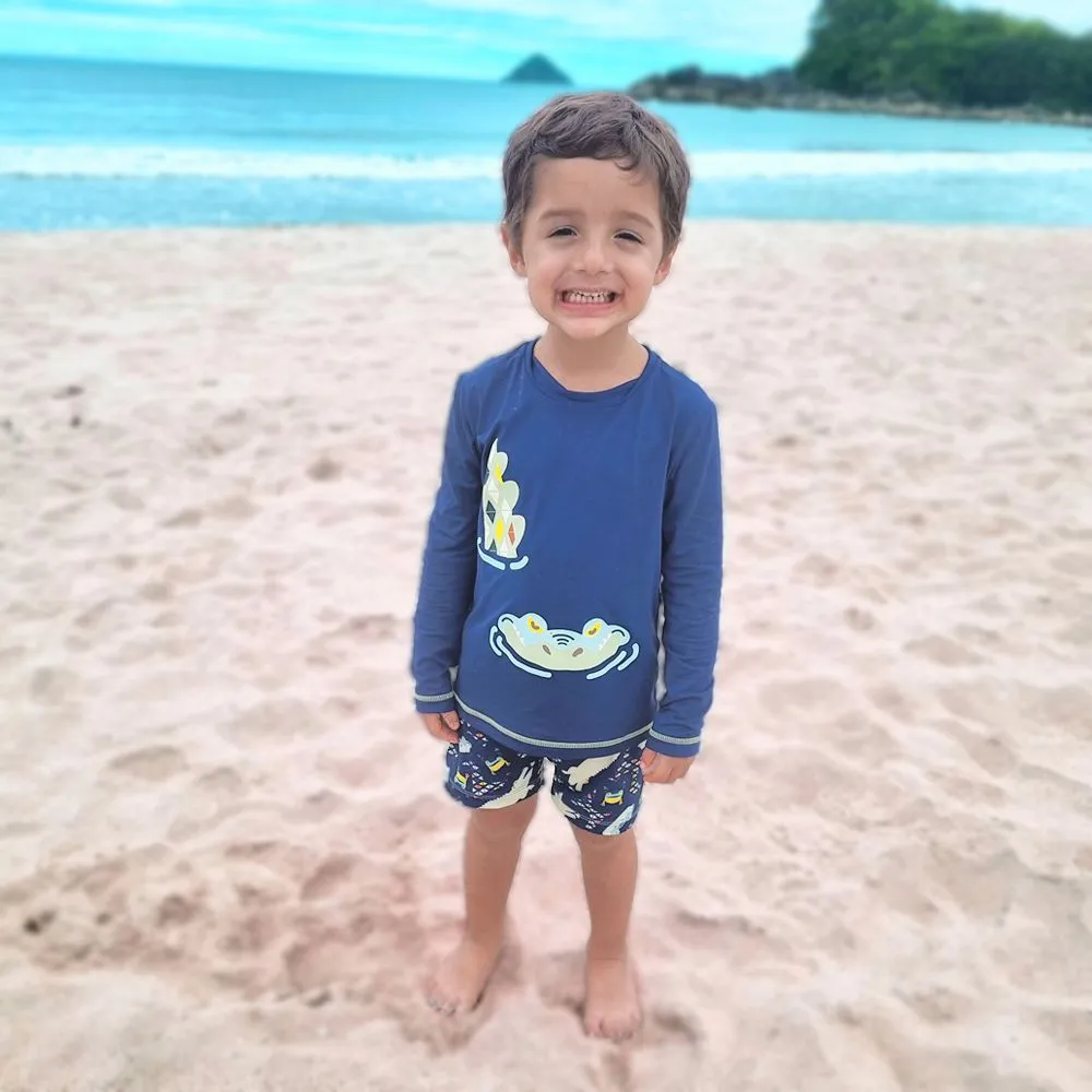 Conjunto Camiseta UV + Sunga Répteis da Selva Marinho Marckids