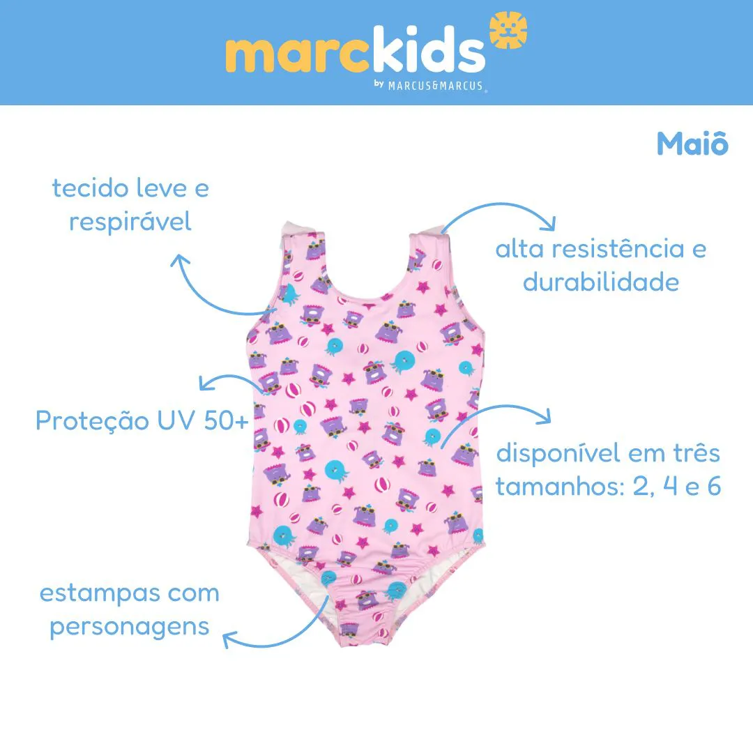 Maiô Infantil Baleia Willo Rosa - Marckids