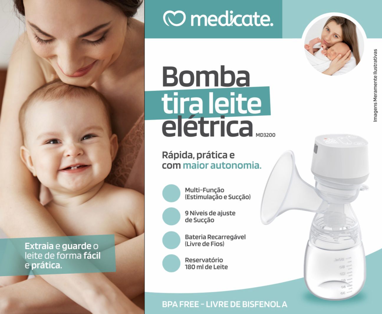 Bomba Tira Leite Elétrica Medicate MD3200