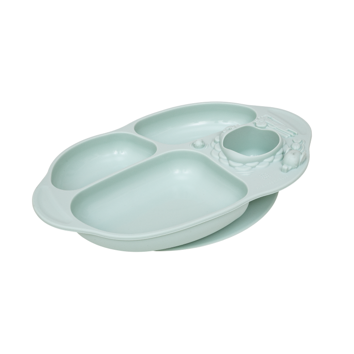 Prato de Silicone com Divisórias e Sucção Verde Menta Marcus & Marcus