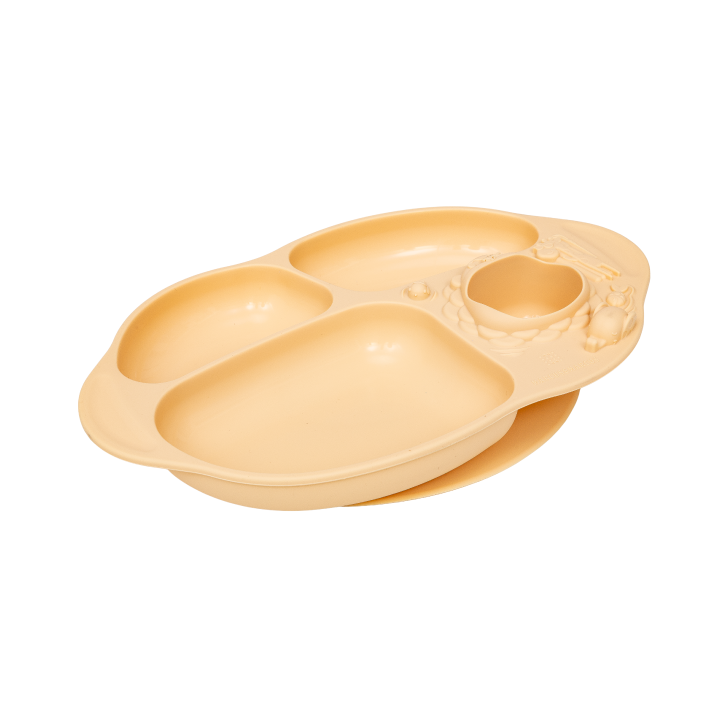 Prato de Silicone com Divisórias e Sucção Amarelo Manteiga Marcus & Marcus
