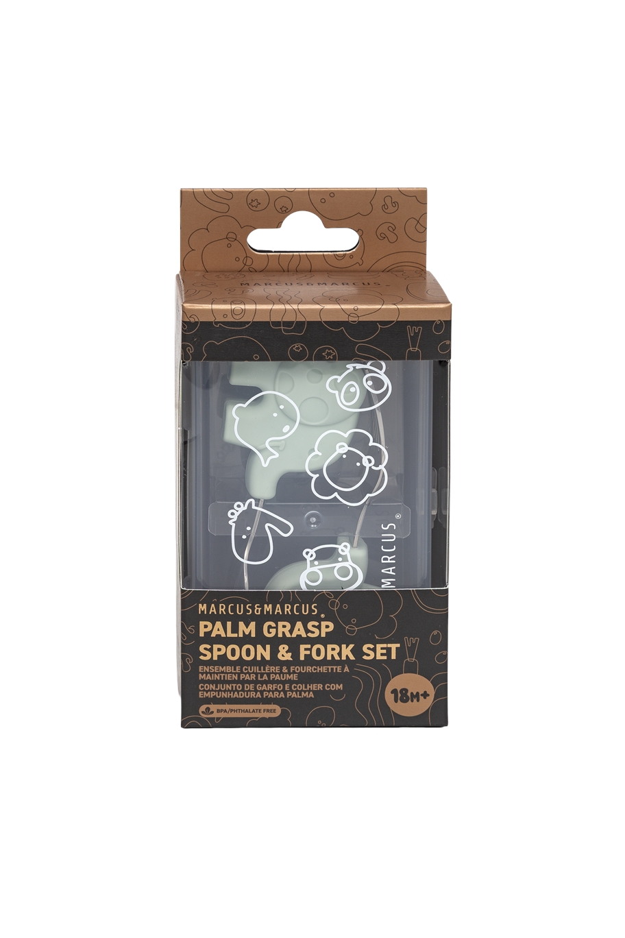 Colher e Garfo Infantil Verde Menta com Case - Marcus & Marcus