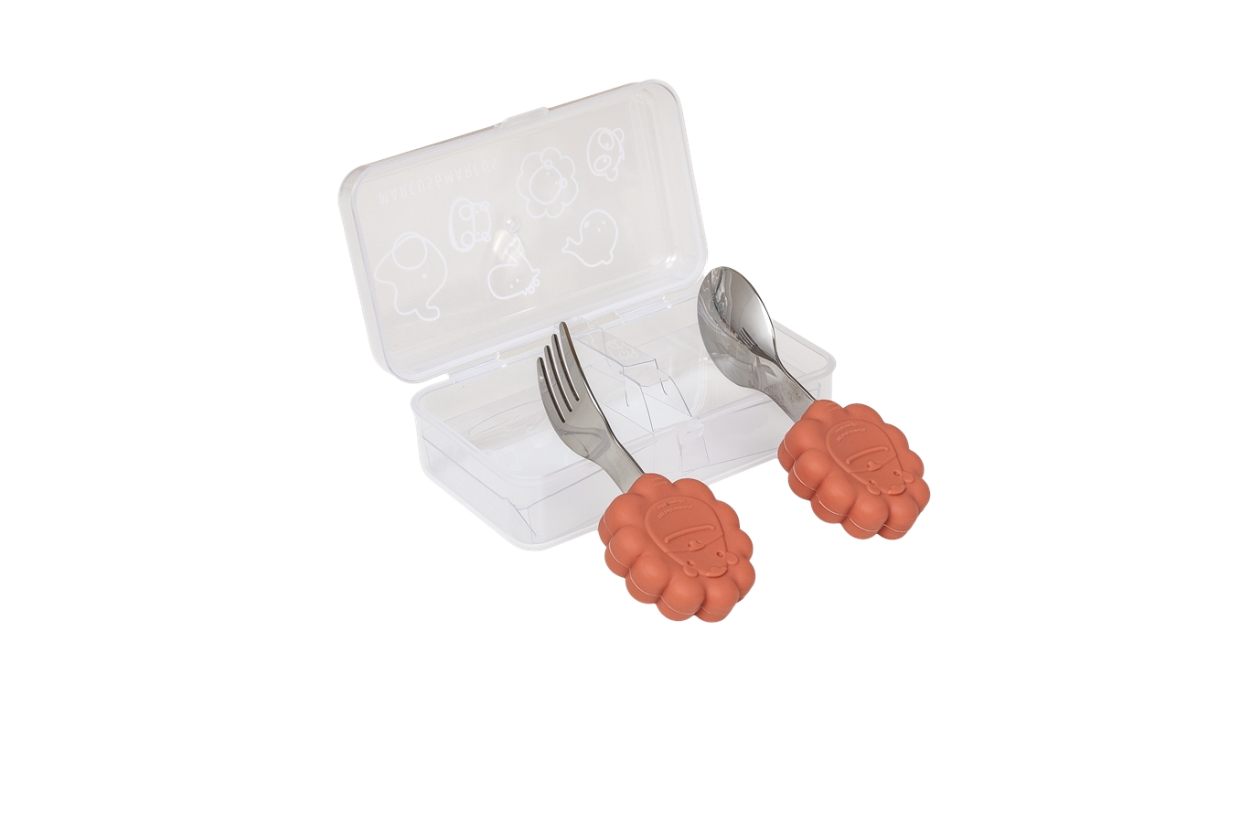 Colher e Garfo Infantil Coral com Case - Marcus & Marcus