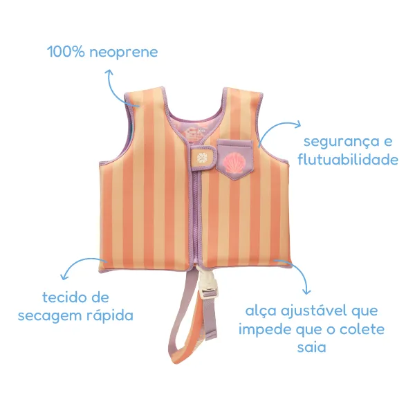 Colete Flutuador Infantil Listras Fundo do Mar M (11-19 Kg) - Marcus & Marcus