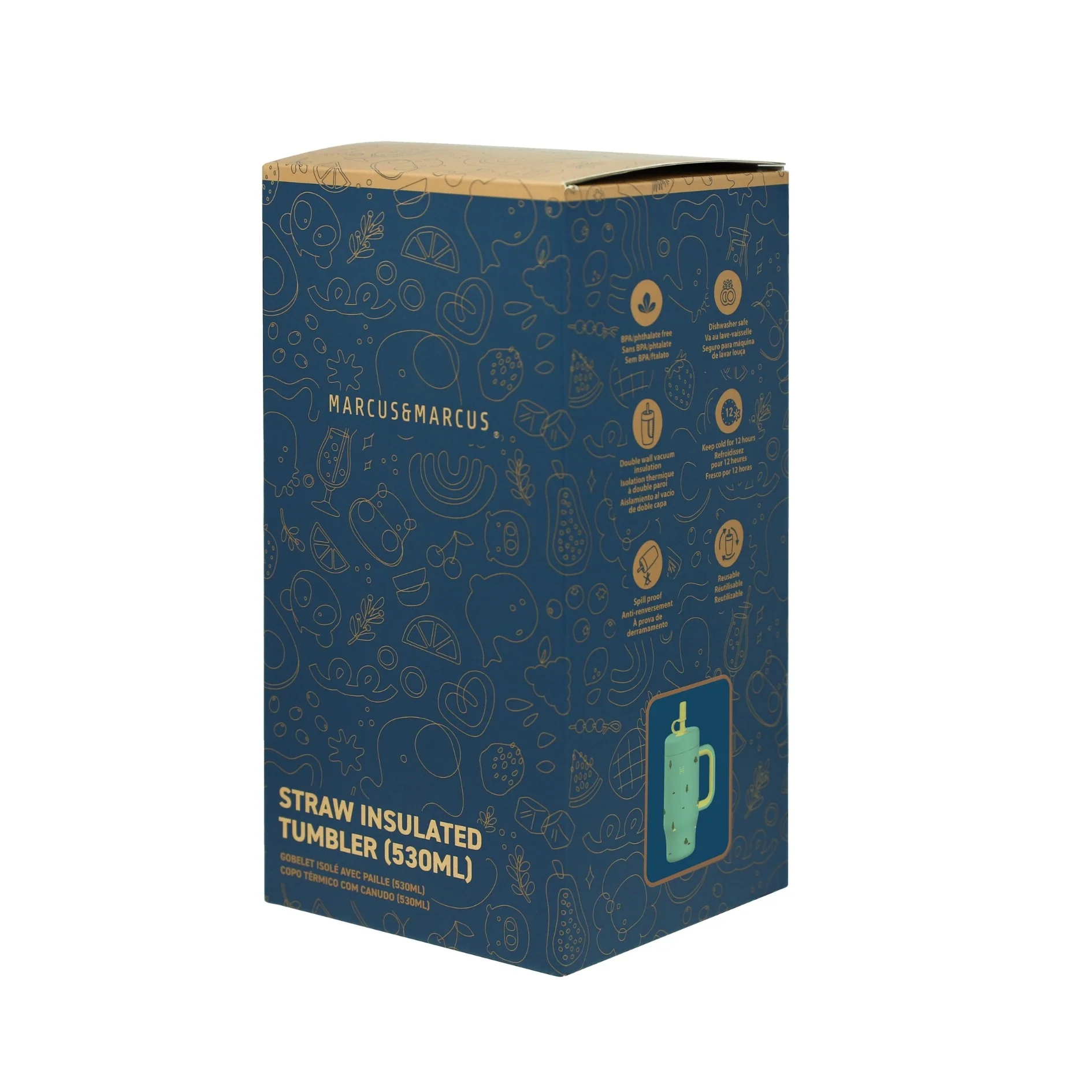 Garrafa Térmica com Canudo e Alça Natureza 530ml - Marcus & Marcus
