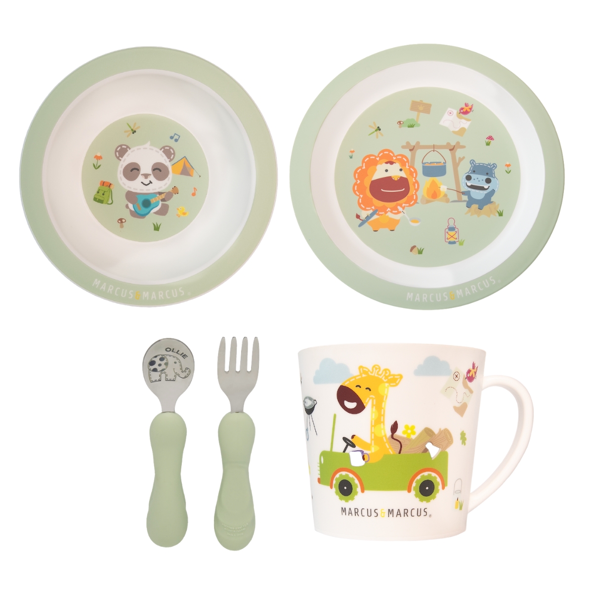 Kit Alimentação Infantil Ecológico 5 Peças Marcus & Marcus (Prato, Tigela, Caneca, Colher e Garfo) Multicolorido