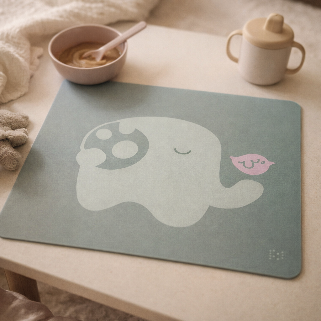 Jogo Americano em Silicone Elefante Ollie Verde Menta - Marcus & Marcus