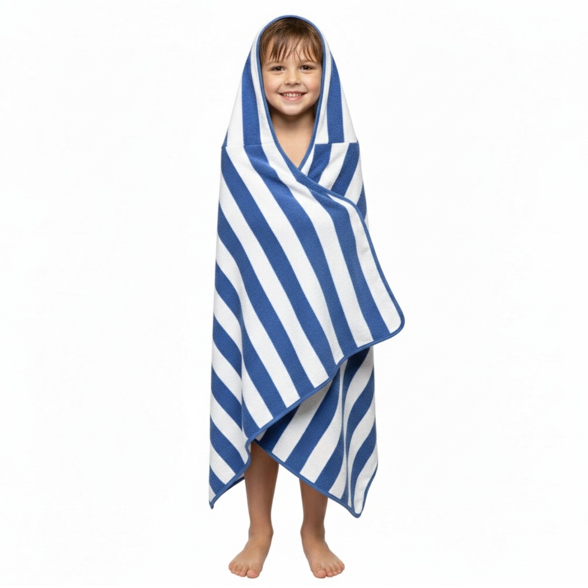 Toalha de Banho com Capuz Kids Power Sec 140x70cm Azul Listrada