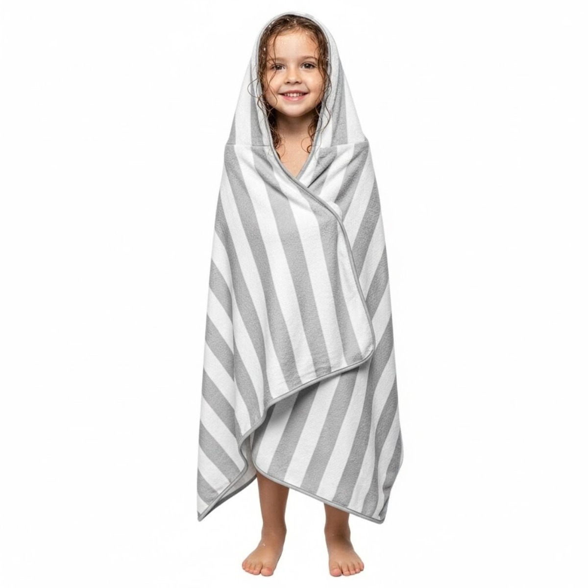 Toalha de Banho com Capuz Kids Power Sec 140x70cm Cinza Listrada