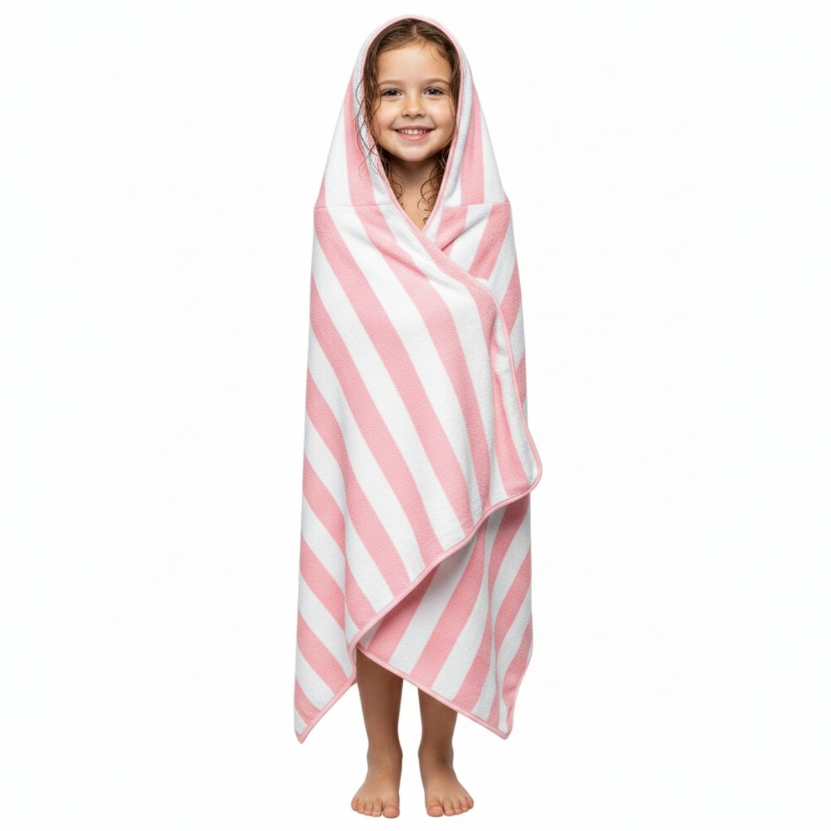 Toalha de Banho com Capuz Kids Power Sec 140x70cm Rosa Listrada