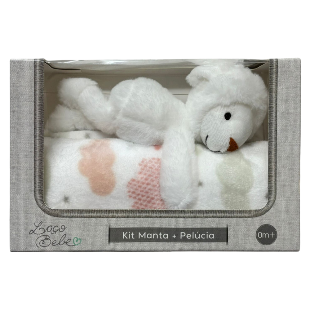 Kit Manta e Pelúcia Laço Bebê Lua Rosa e Ovelha - Laço Bebê