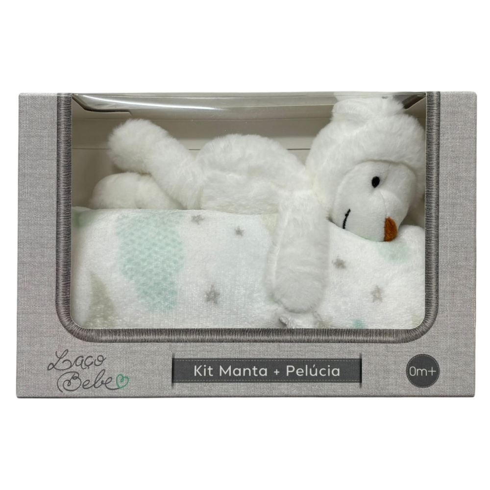 Kit Manta e Pelúcia Laço Bebê Lua Verde e Ovelha - Laço Bebê