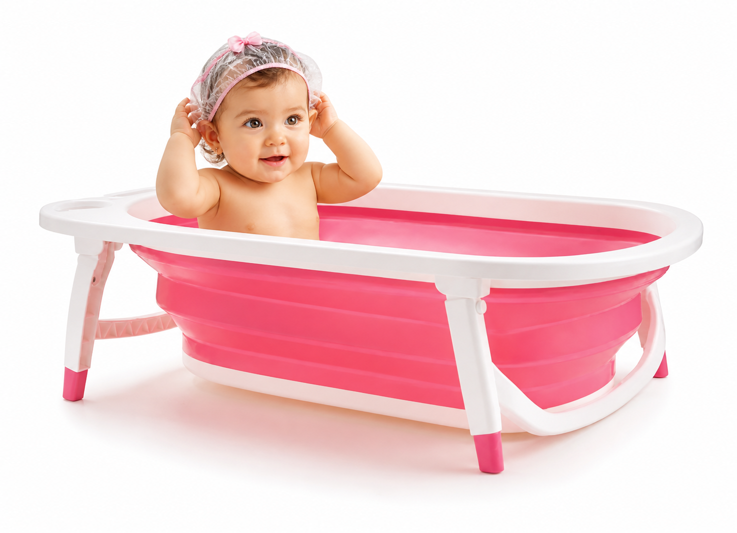 Banheira Dobrável Weego Flexibath Rosa – Compacta, Portátil e Segura para Bebês