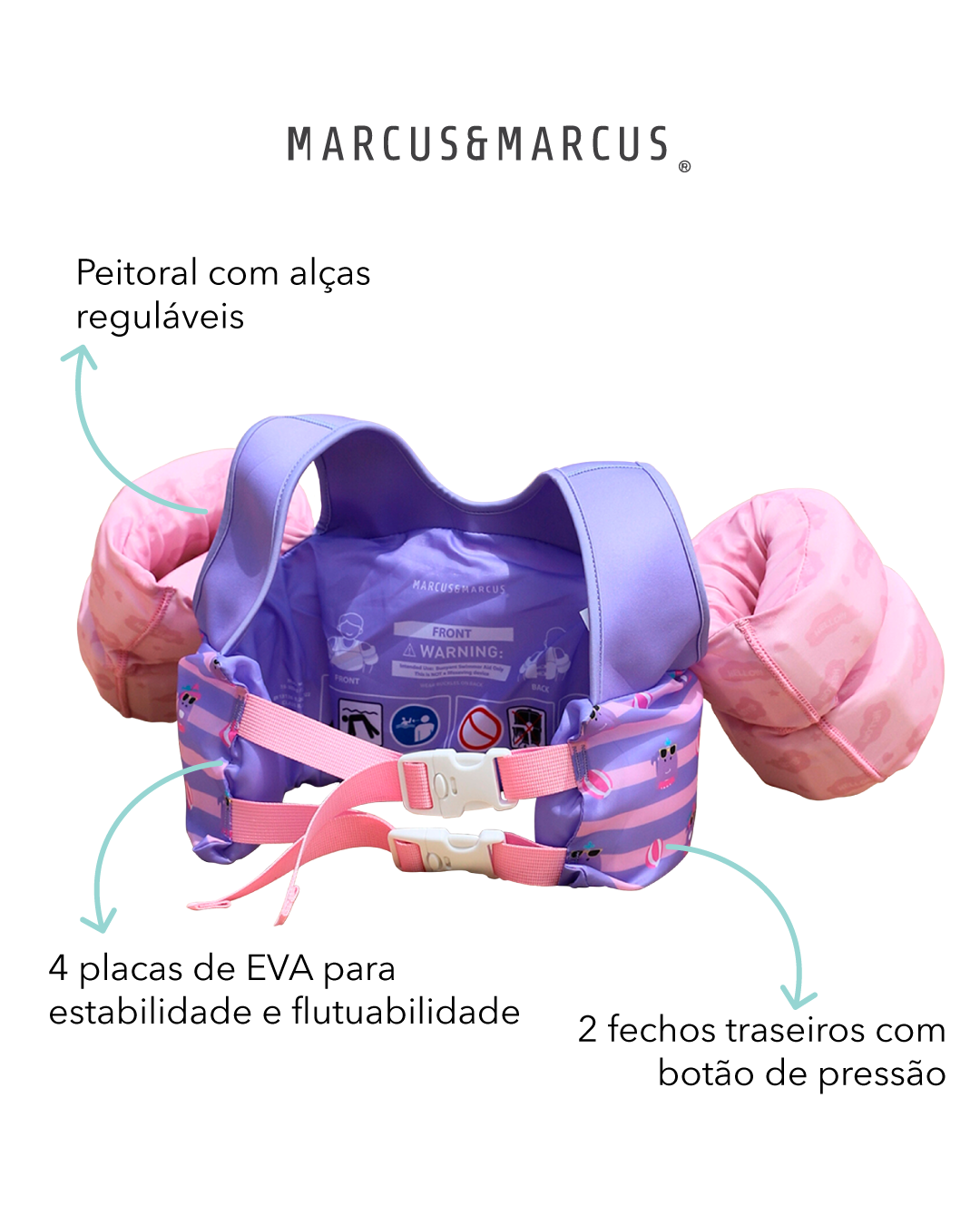 Baby Open Box - Boia de Braço Infantil com Colete Baleia Willo Rosa - Marcus & Marcus