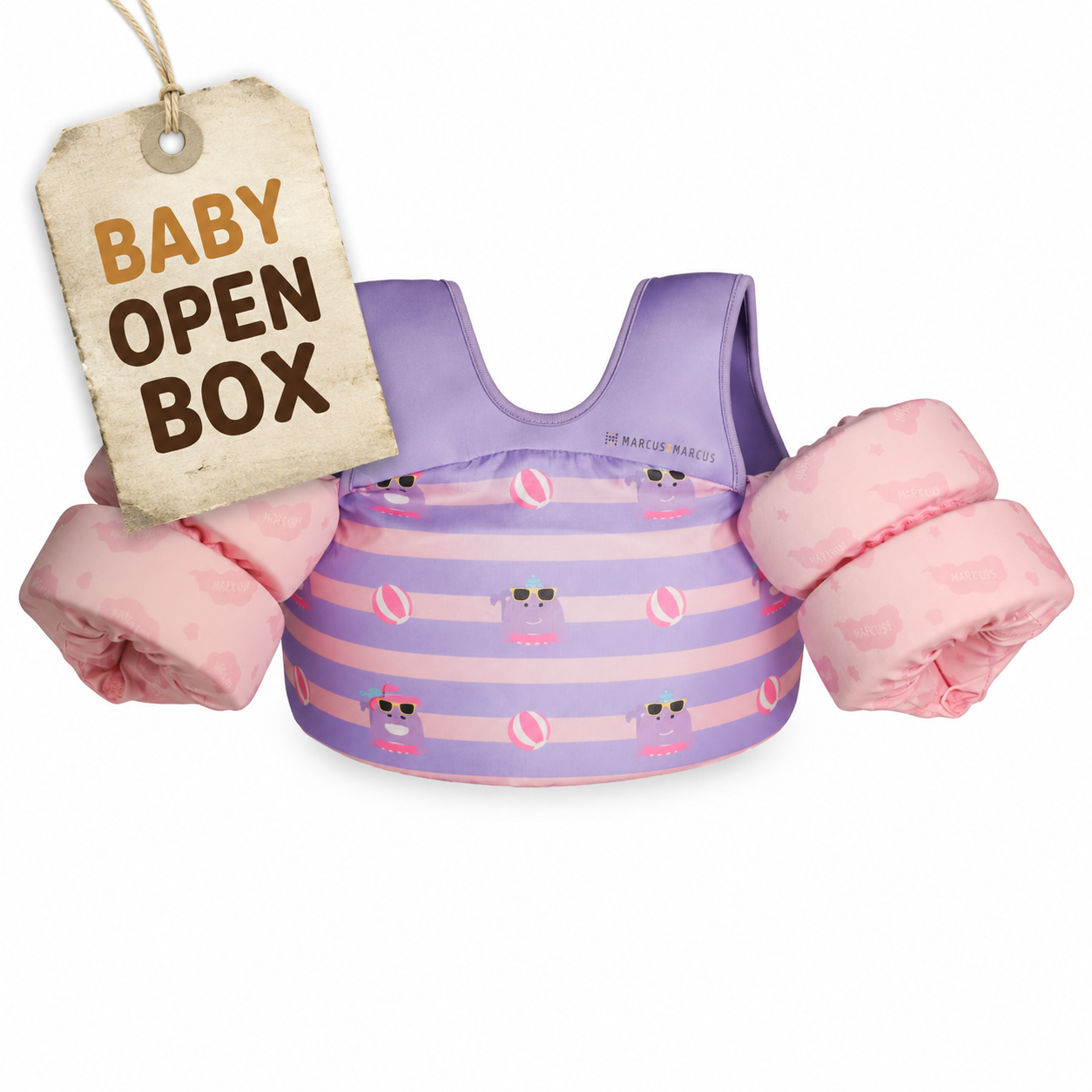 Baby Open Box - Boia de Braço Infantil com Colete Baleia Willo Rosa - Marcus & Marcus