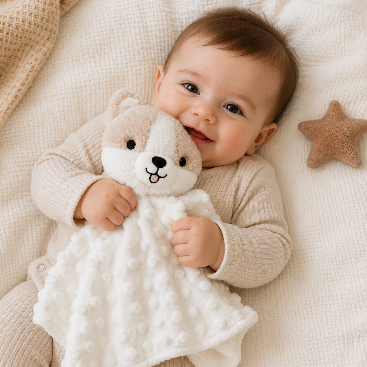 Naninha Laço Bebê Minha Primeira Naninha Cachorro Boo Bege
