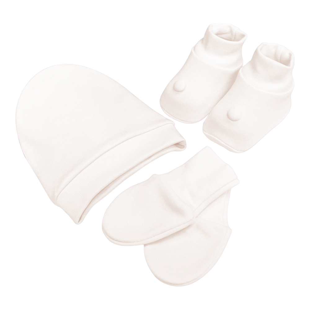 Kit Touca, Luva e Sapatinho RN Laço Bebê Bamboo - Off White