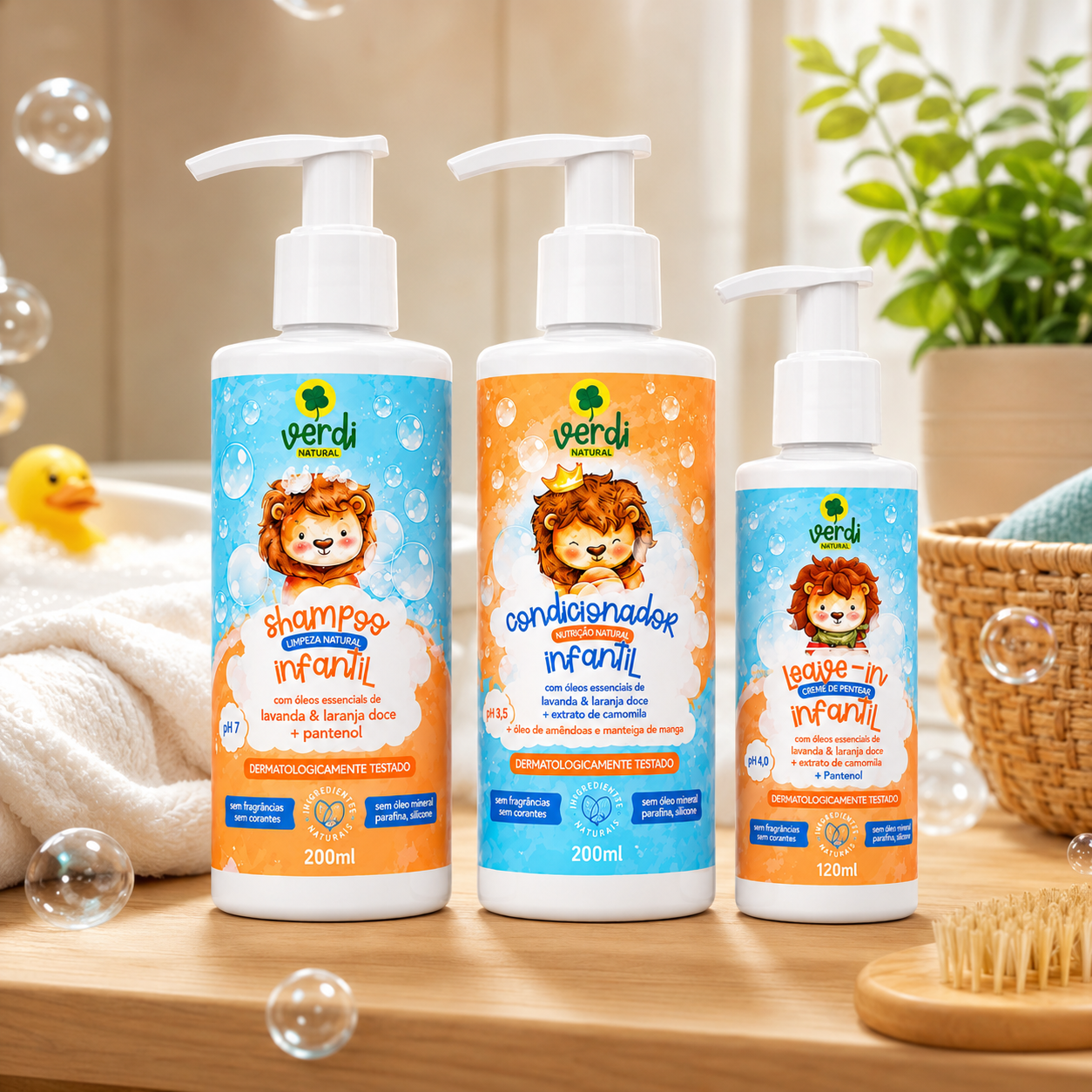 Kit Shampoo + Condicionador + Leave In Infantil Lavanda e Laranja Doce Verdi Natural