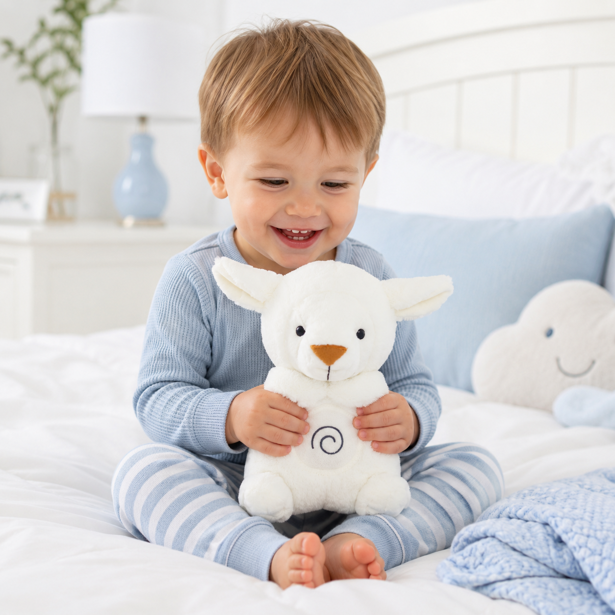 Minha Primeira Pelúcia Musical Laço Bebê com Luz e Respiração Ovelha Branco