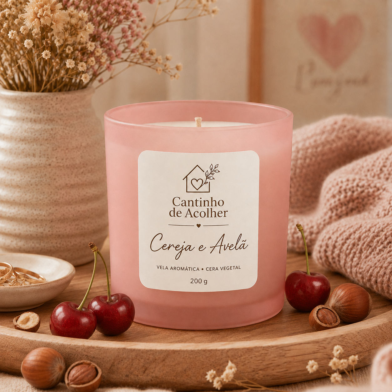 Vela Aromática Cereja & Avelã 200g Cantinho de Acolher - Criandê