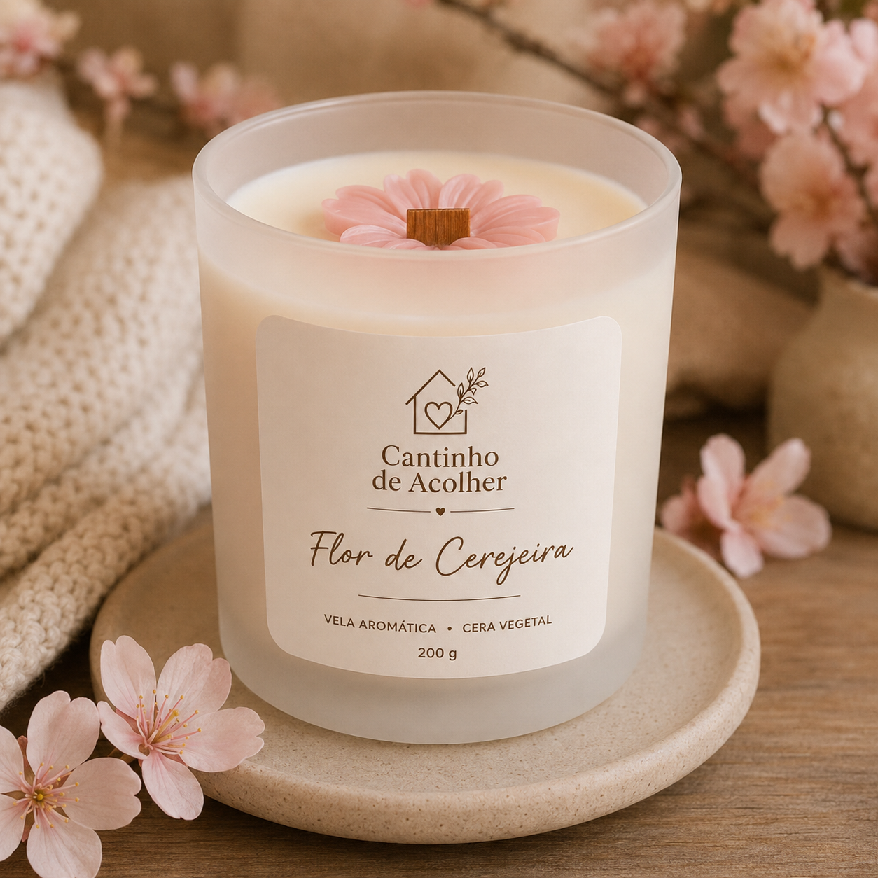 Vela Aromática Flor de Cerejeira 200g Cantinho de Acolher - Criandê