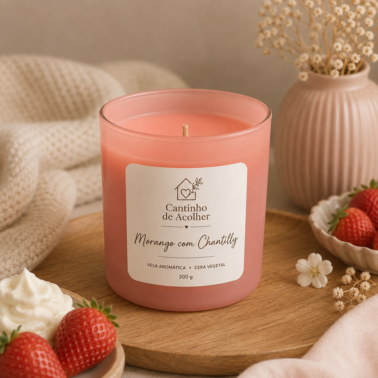 Vela Aromática Morango com Chantilly 200g Cantinho de Acolher - Criandê