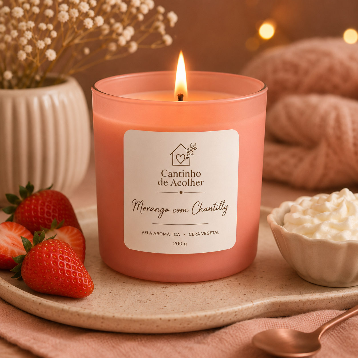 Vela Aromática Morango com Chantilly 200g Cantinho de Acolher - Criandê