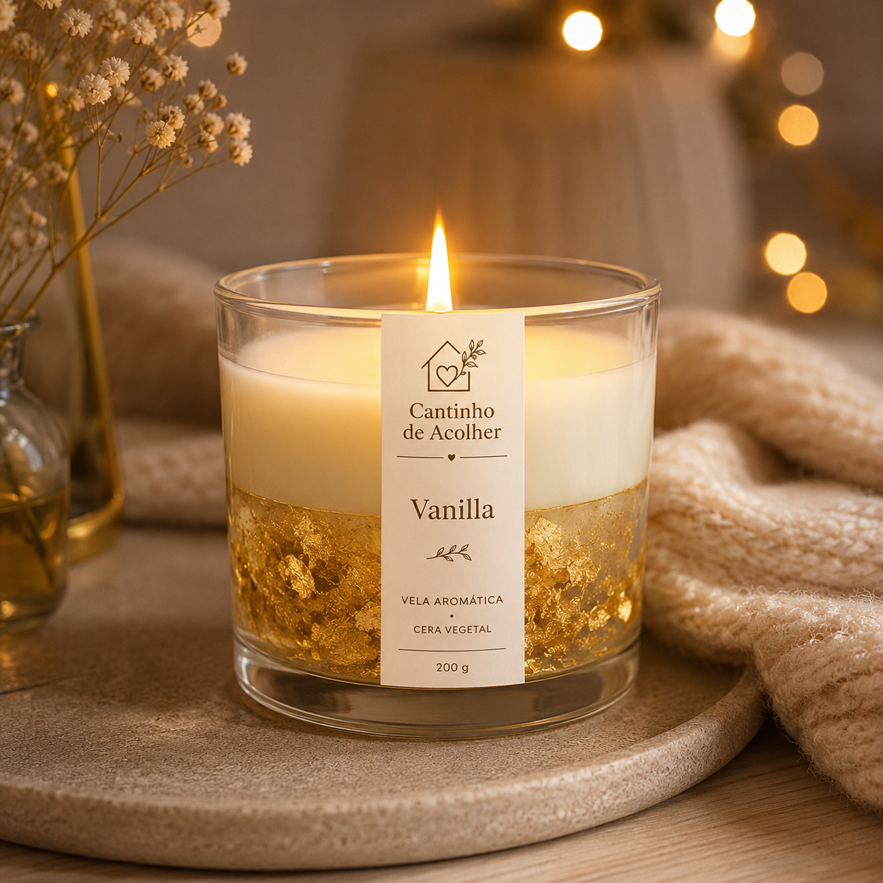 Vela Aromática em Gel Vanilla Folha de Ouro 200g Cantinho de Acolher - Criandê