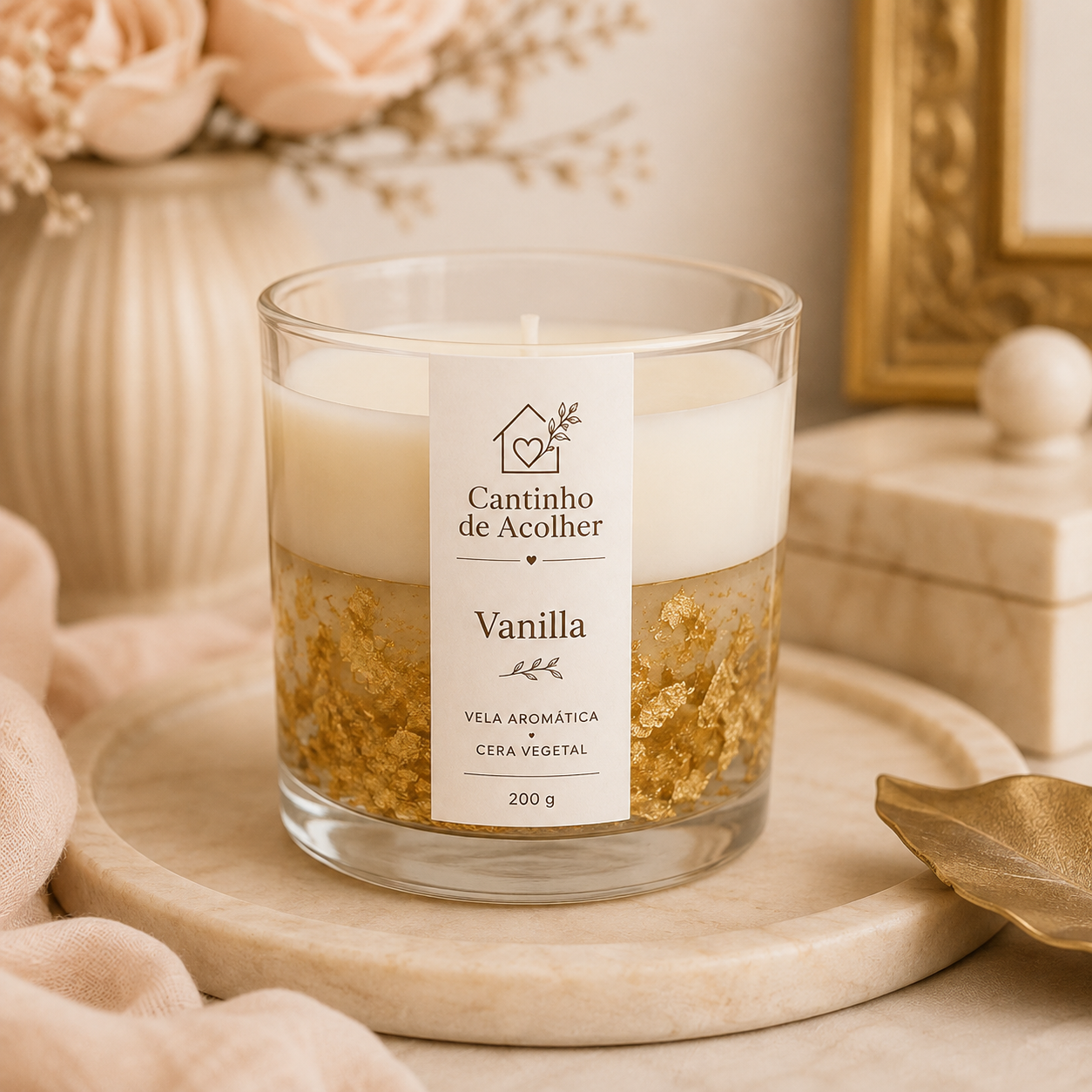 Vela Aromática em Gel Vanilla Folha de Ouro 200g Cantinho de Acolher - Criandê
