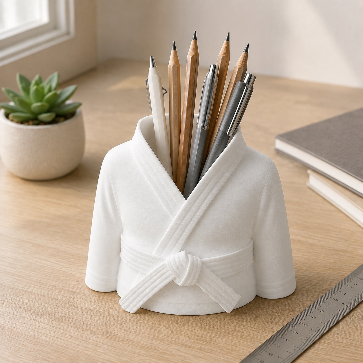 Porta-Canetas Kimono de Karatê Faixa Preta Criandê Branco